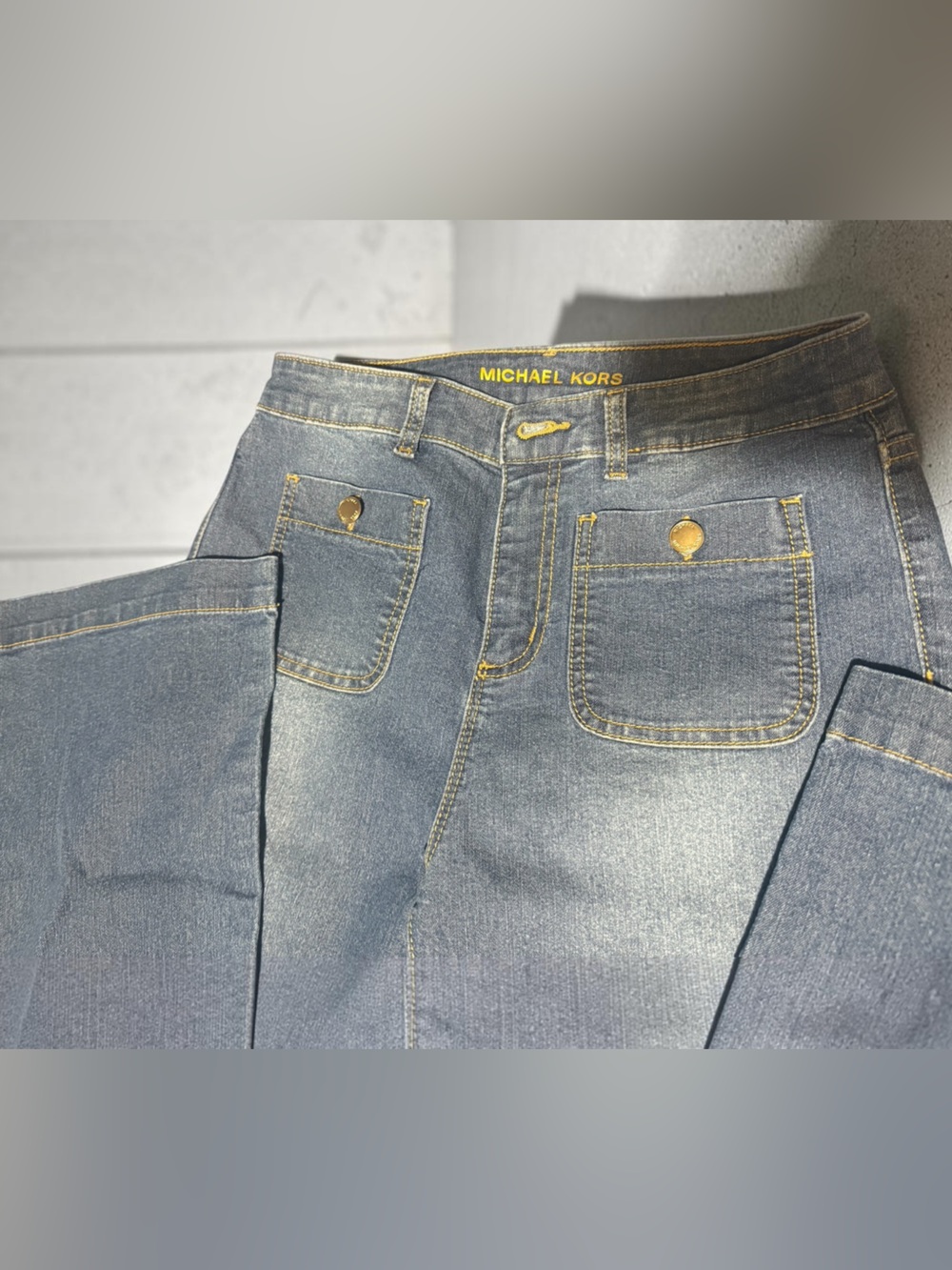 Michael Kors Women's Blue Straight-Leg Jeans with Gold Accents